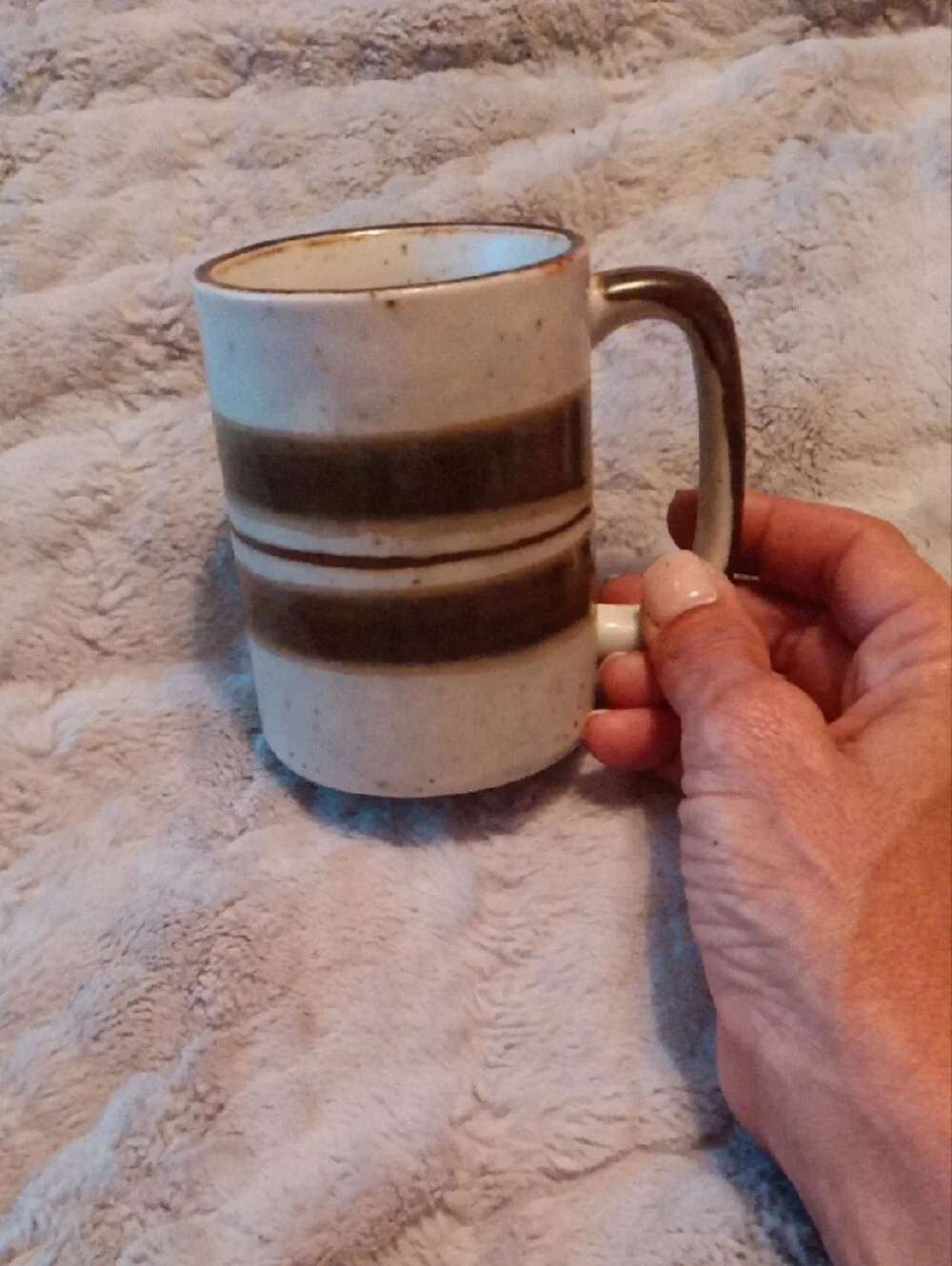 Speckled Ceramic Coffee Mug with Brown Stripes